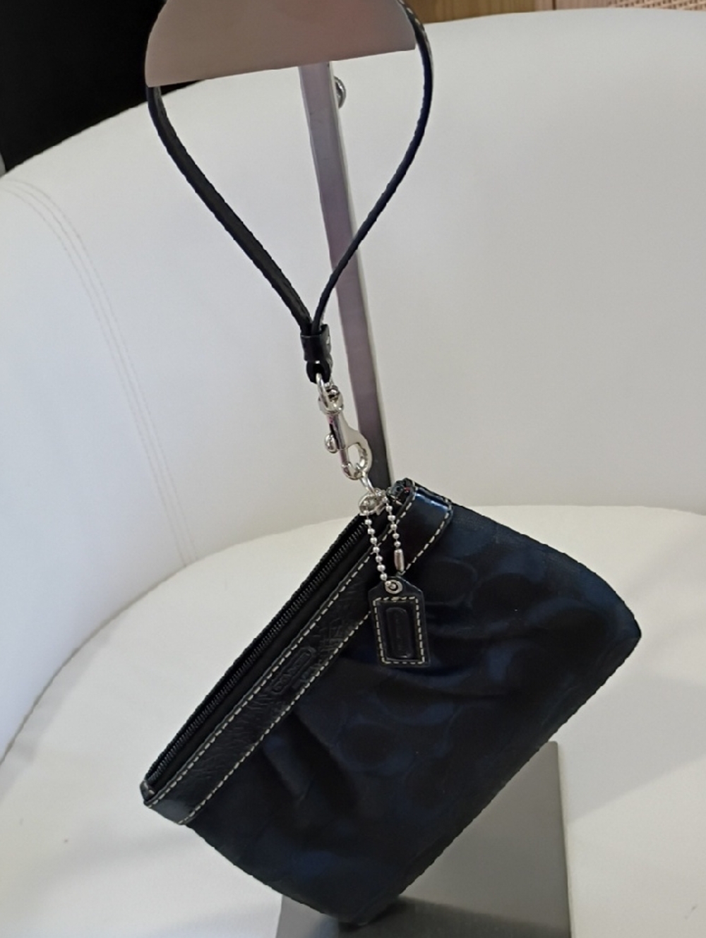Coach Black Signature Canvas Wristlet with Leather Trim